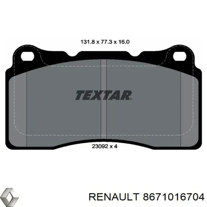 Pastillas de freno 8671016704 Renault (RVI)