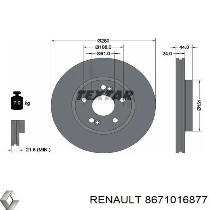 8671016877 Renault (RVI) disco de freno delantero
