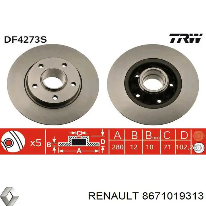 Disco de freno trasero Renault (RVI) 8671019313 precio, desde 59,86 EUR