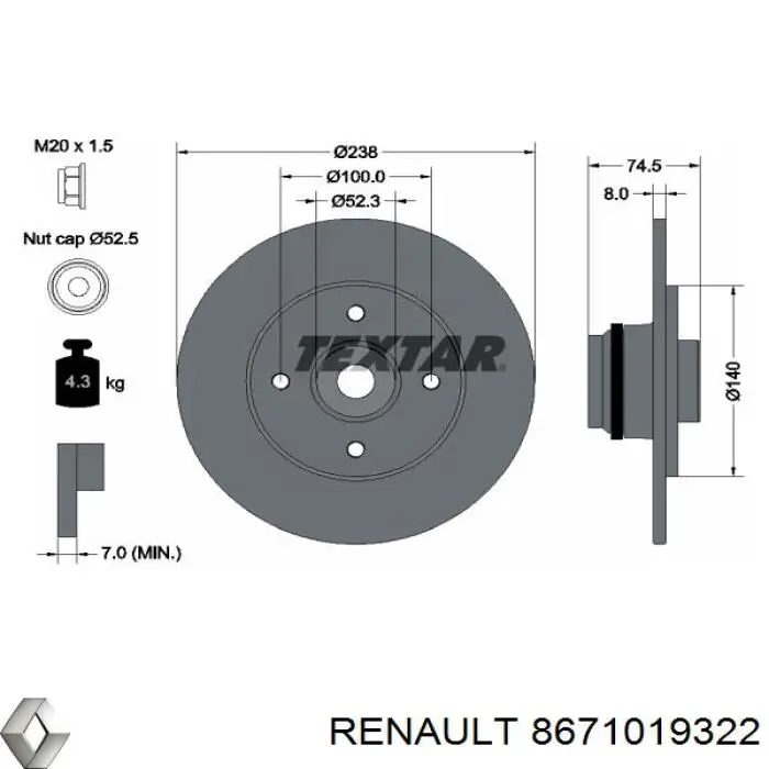 8671019322 Renault (RVI) disco de freno trasero