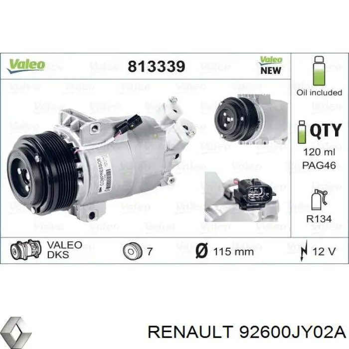 92600JY02A Renault (RVI) Compresor climatizador