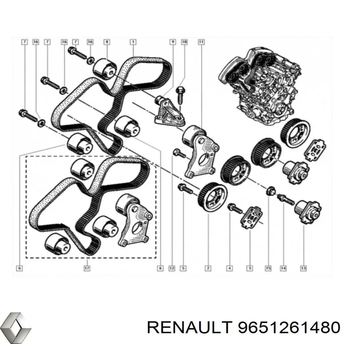 9651261480 Renault (RVI) rodillo intermedio de correa dentada