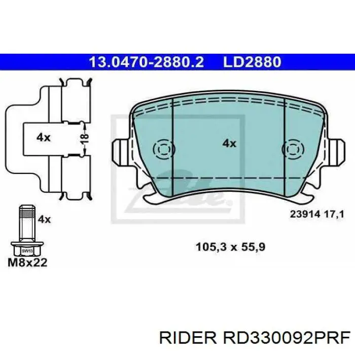 RD.330092PRF Rider pastillas de freno traseras