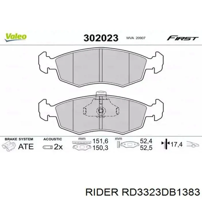 RD3323DB1383 Rider pastillas de freno delanteras