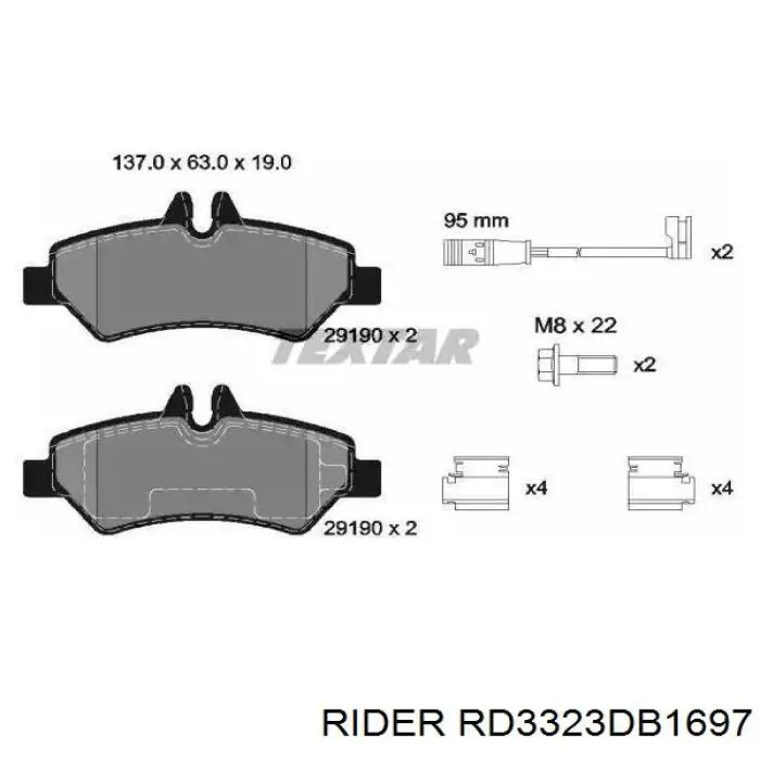 RD3323DB1697 Rider pastillas de freno traseras