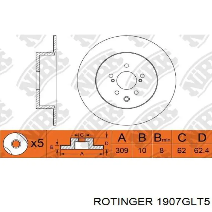 1907-GLT5 Rotinger disco de freno trasero