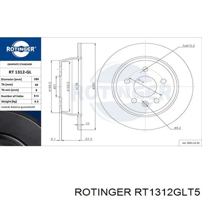 RT1312GLT5 Rotinger disco de freno trasero