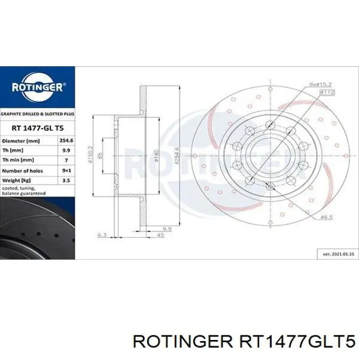 RT1477GLT5 Rotinger disco de freno trasero