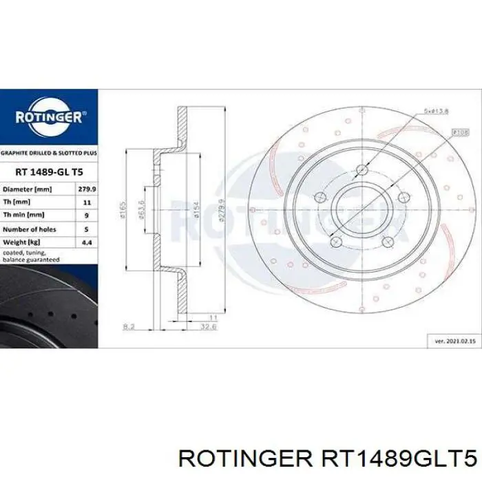 RT1489GLT5 Rotinger disco de freno trasero