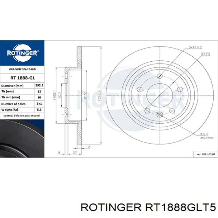 RT1888GLT5 Rotinger disco de freno trasero