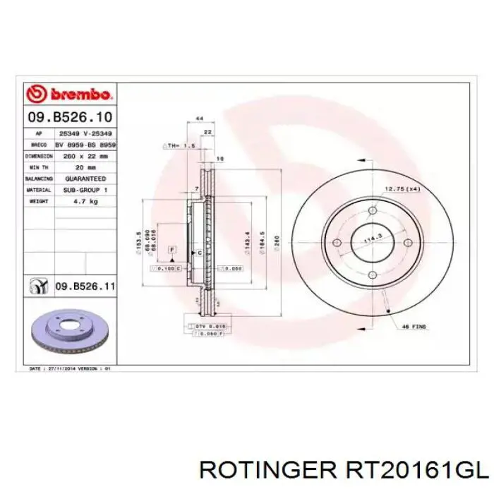 Freno de disco delantero Nissan Versa E12X