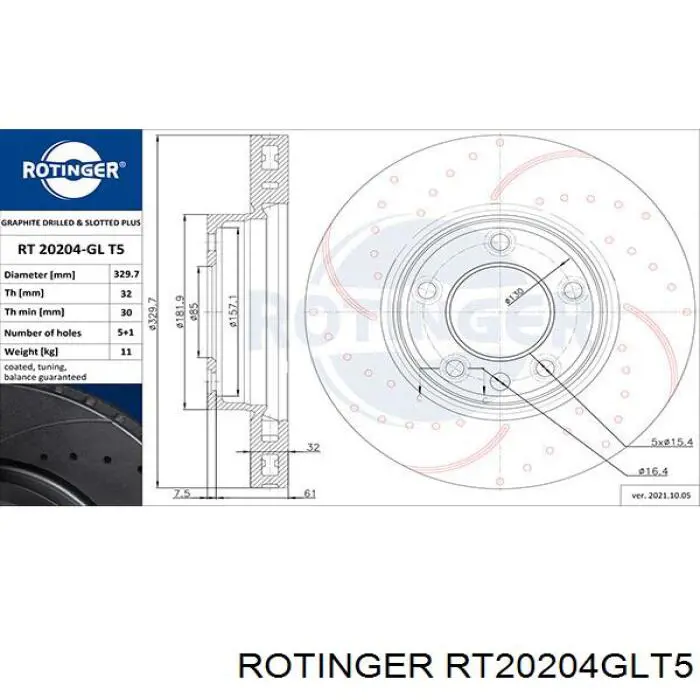 Comprar RT20204GLT5 Rotinger Freno de disco delantero