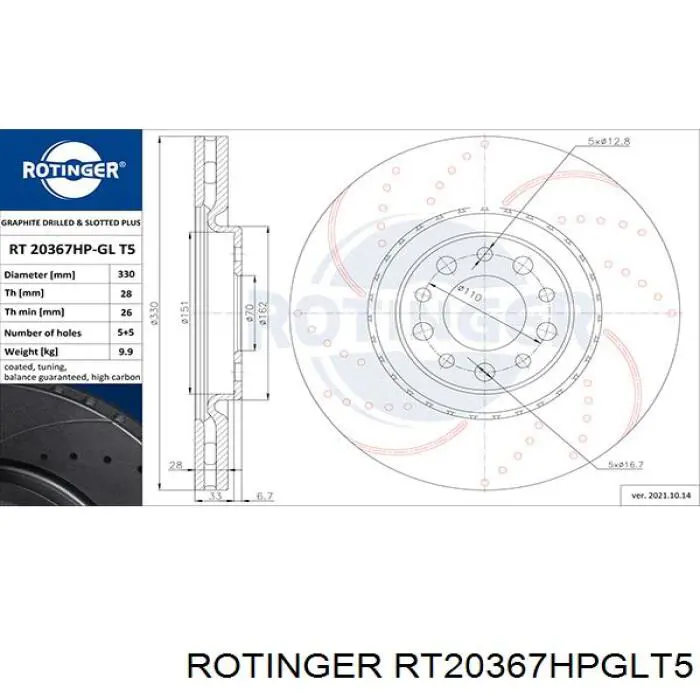 RT20367HPGLT5 Rotinger freno de disco delantero