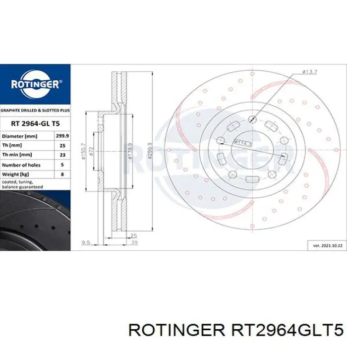 RT2964GLT5 Rotinger disco de freno delantero