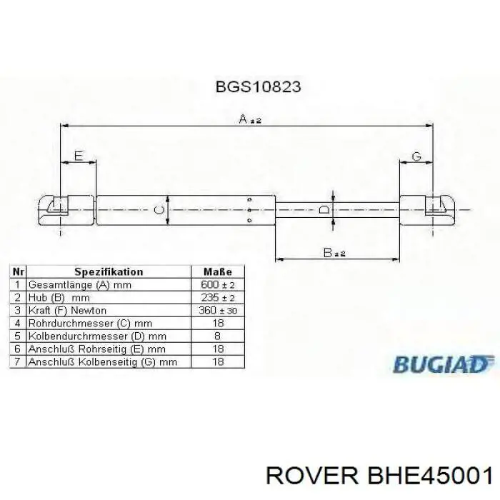 bhe450030 Rover amortiguador maletero