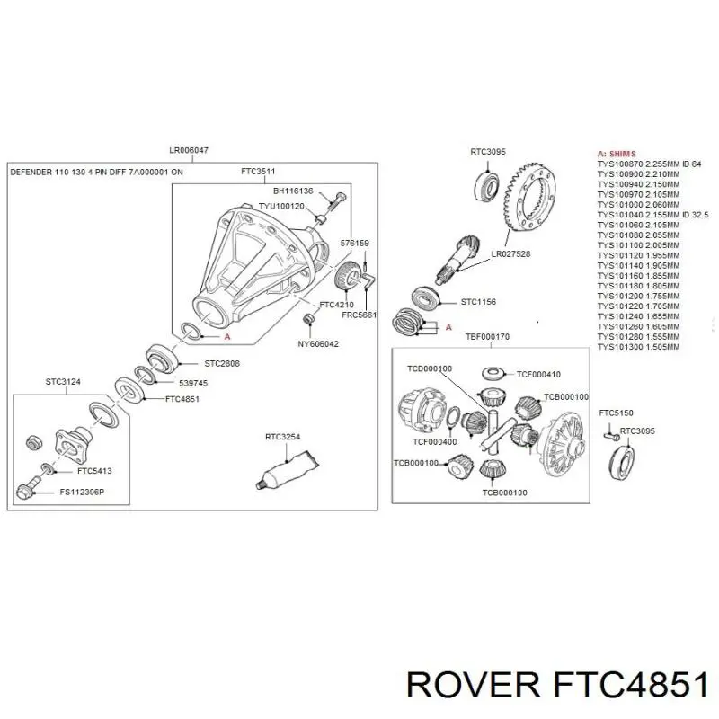 FTC4851 Rover anillo retén, diferencial eje trasero