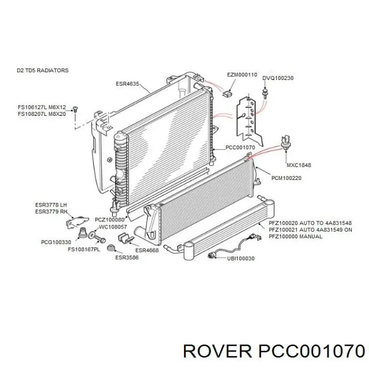 PCC001070 Rover radiador refrigeración del motor