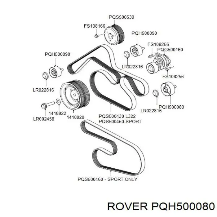 PQH500080 Rover polea inversión / guía, correa poli v