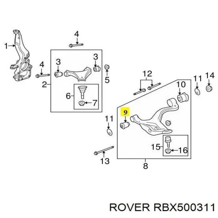 RBX500311 Rover silentblock de suspensión delantero inferior
