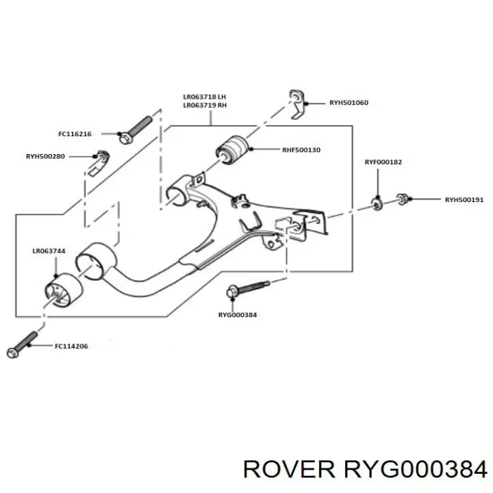 RYG000384 Rover perno, palanca de caída trasera, exterior