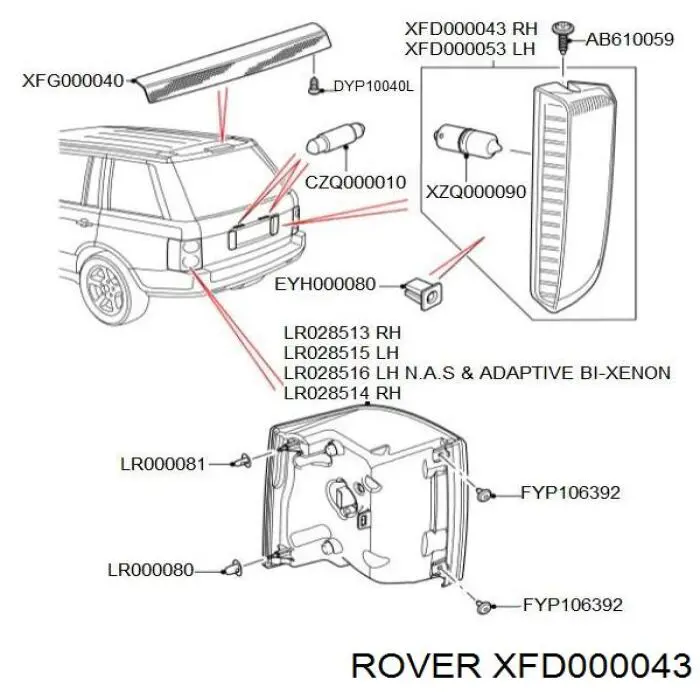 XFD000043 Rover piloto de marcha atrás derecho