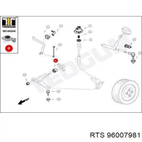Comprar 96007981 RTS Brazo inferior derecho de la suspensión delantera