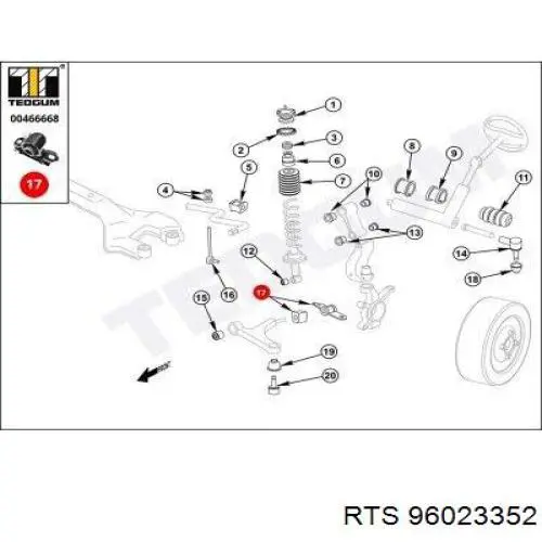 Comprar 96023352 RTS Brazo inferior izquierdo de la suspensión delantera