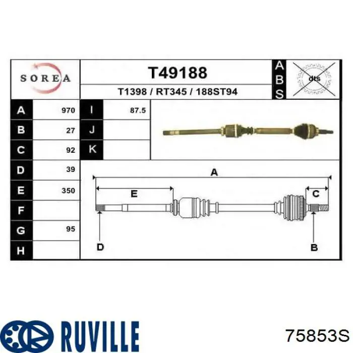 75853S Ruville junta homocinética exterior delantera