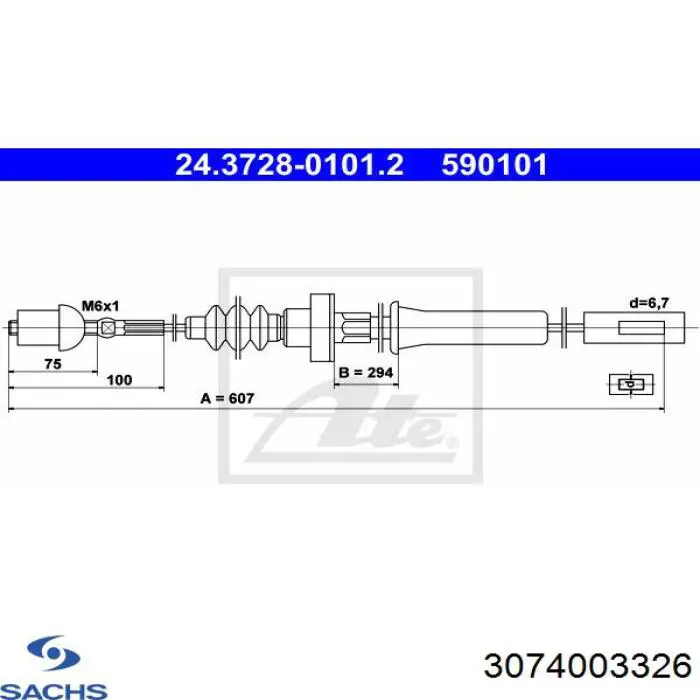 3074003326 Sachs cable de embrague