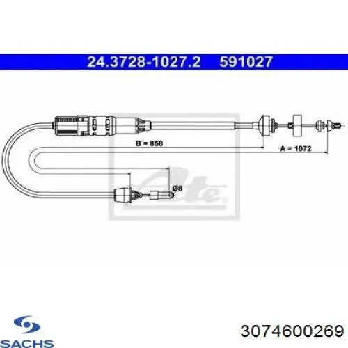 3074600269 Sachs cable de embrague