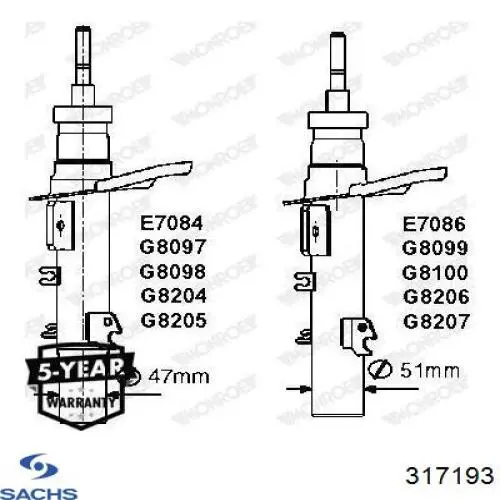 317 193 Sachs amortiguador trasero derecho