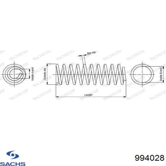 994 028 Sachs muelle de suspensión eje trasero