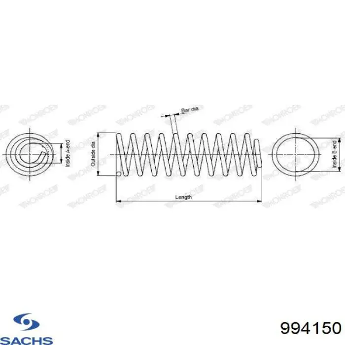 994 150 Sachs muelle de suspensión eje trasero