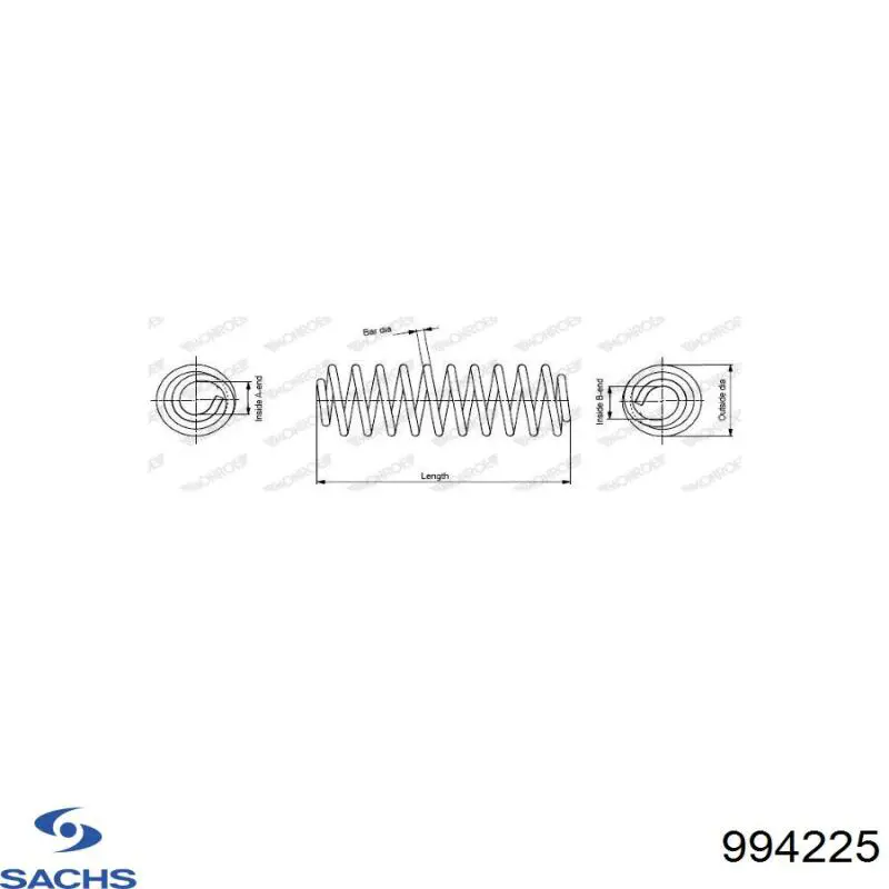 994 225 Sachs muelle de suspensión eje trasero