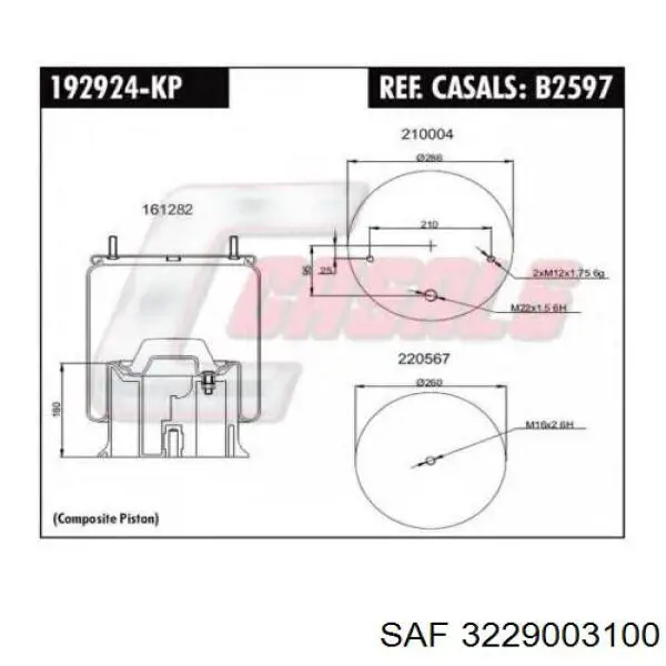 3229003100 SAF muelle neumático, suspensión, eje trasero