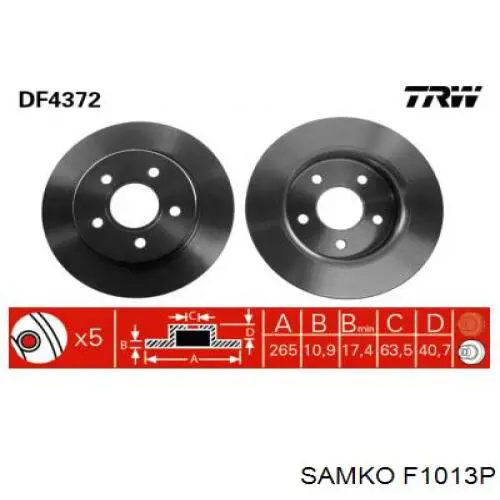 F1013P Samko disco de freno trasero