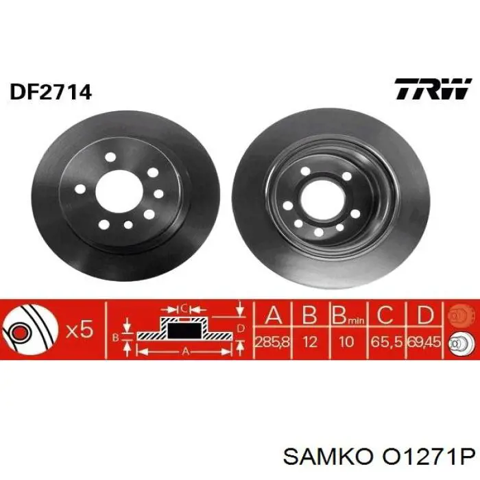 O1271P Samko disco de freno trasero