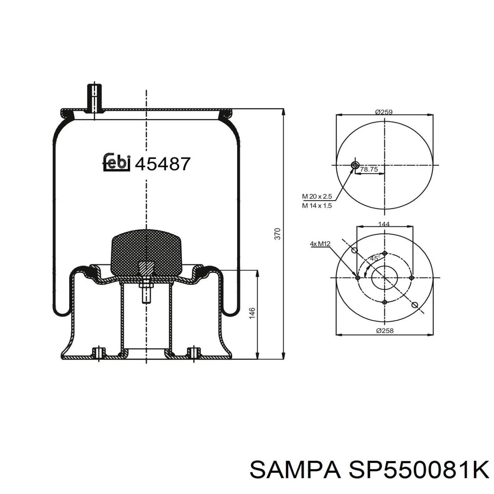 SP550081K Sampa Otomotiv‏ muelle neumático, suspensión, eje trasero