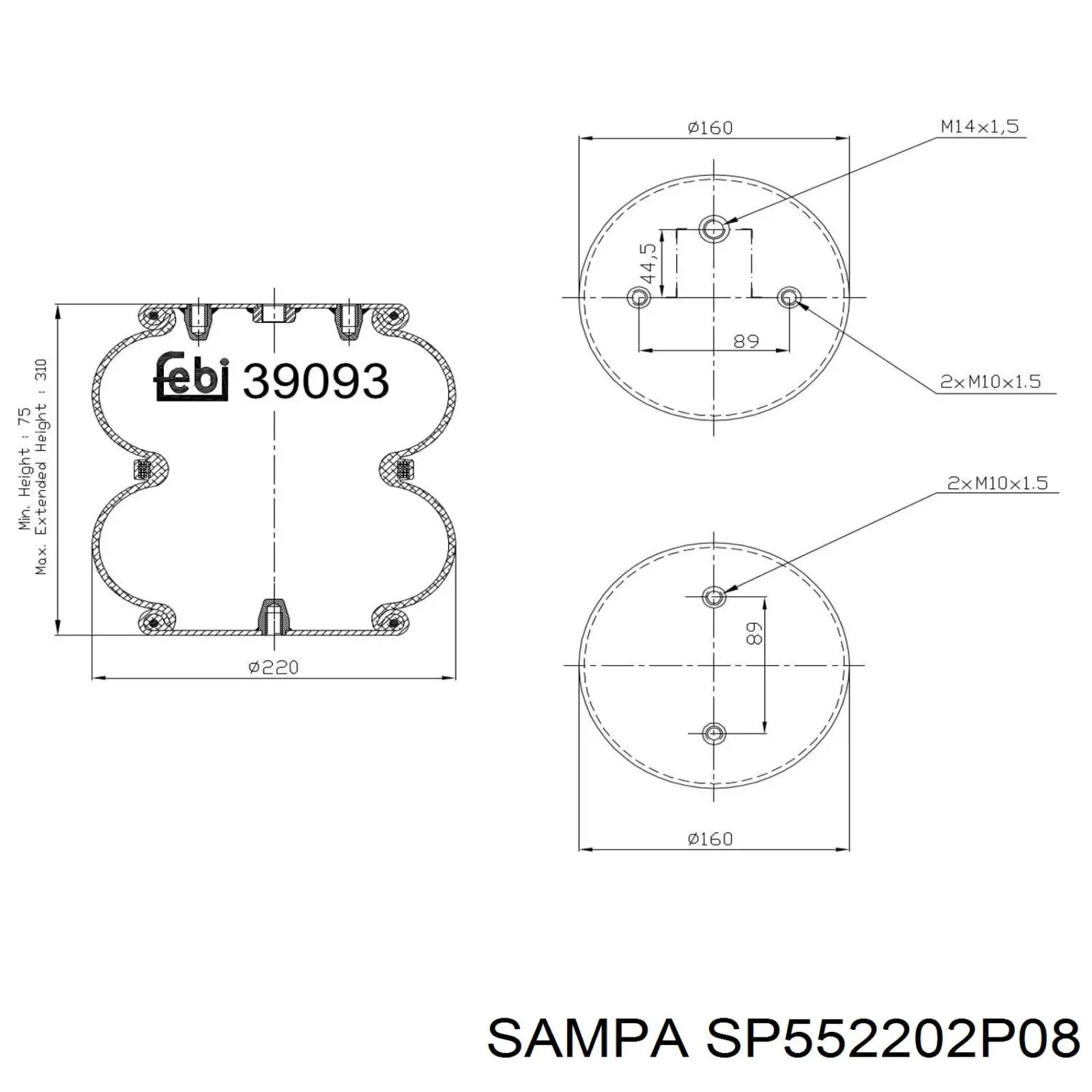 SP552202P08 Sampa Otomotiv‏ Bolsa neumática del eje