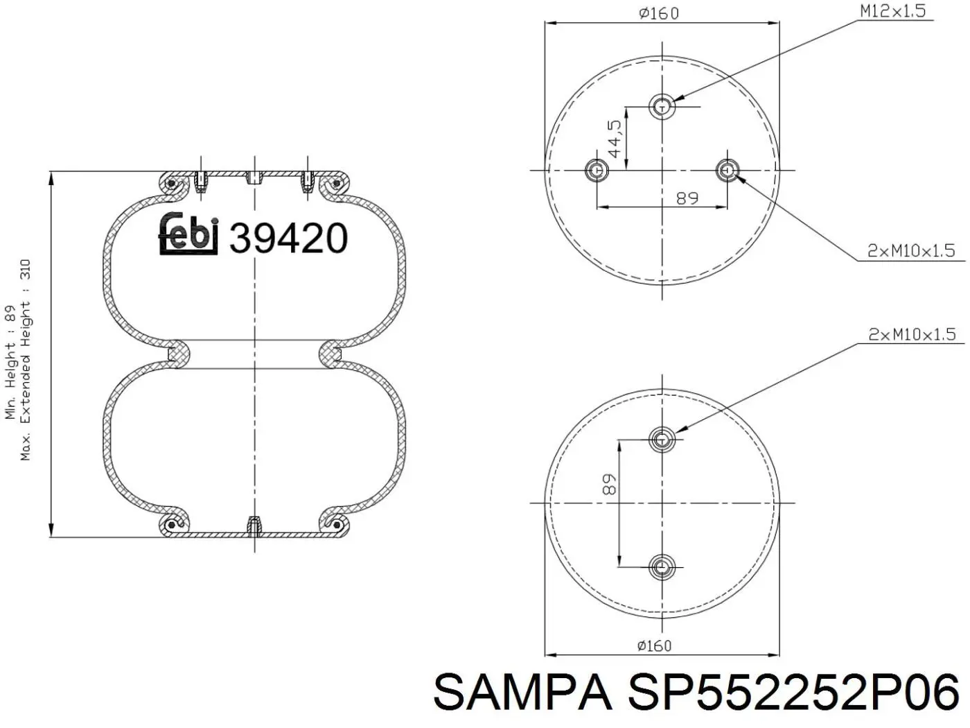 SP 55225-2P06 Sampa Otomotiv‏ muelle neumático, suspensión