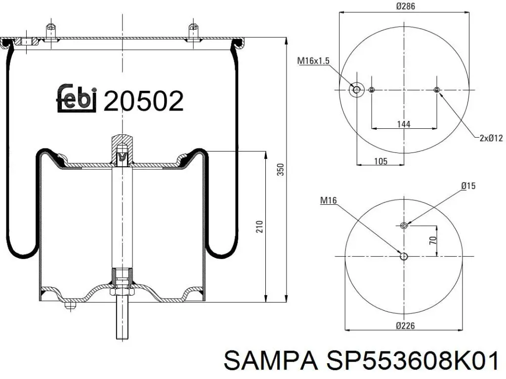 SP 553608-K01 Sampa Otomotiv‏ muelle neumático, suspensión, eje trasero