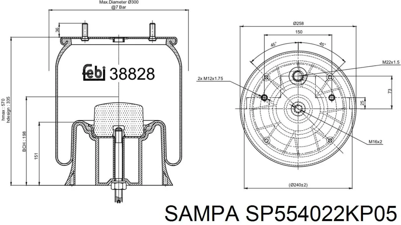 Comprar SP554022KP05 Sampa Otomotiv‏ Bolsa neumática del eje