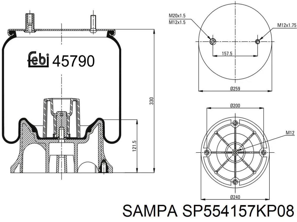 Bolsa neumática del eje Sampa Otomotiv‏ SP554157KP08 precio, desde 90,51 EUR