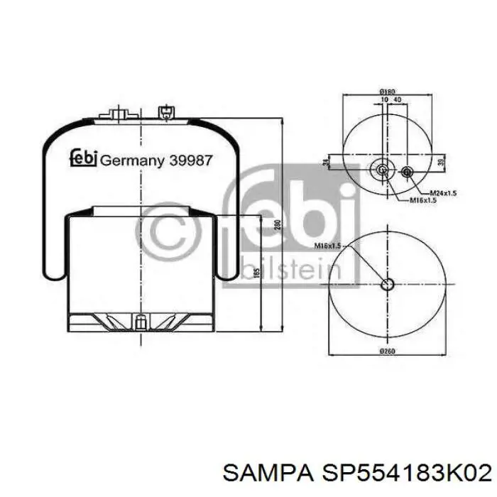 SP554183K02 Sampa Otomotiv‏ muelle neumático, suspensión, eje trasero