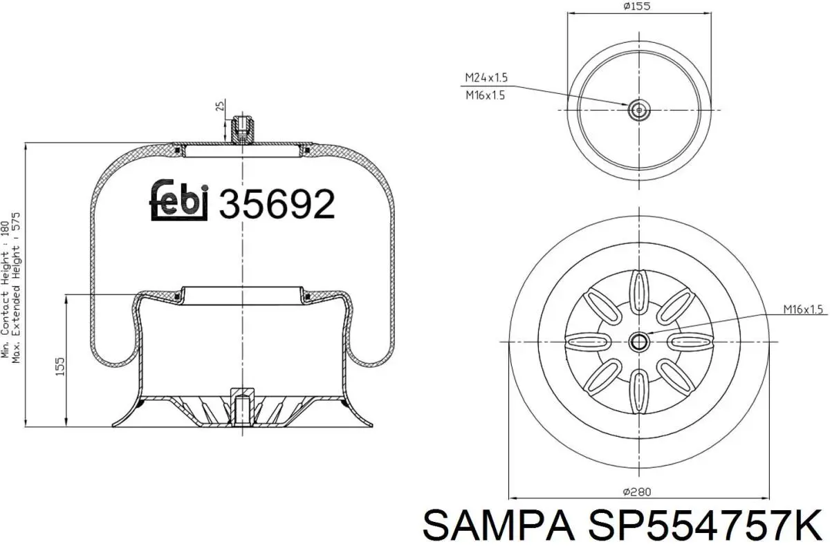 SP554757K Sampa Otomotiv‏ muelle neumático, suspensión, eje delantero