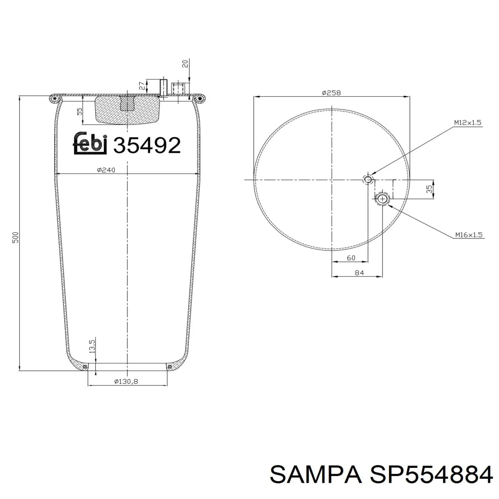 SP554884 Sampa Otomotiv‏ muelle neumático, suspensión, eje trasero