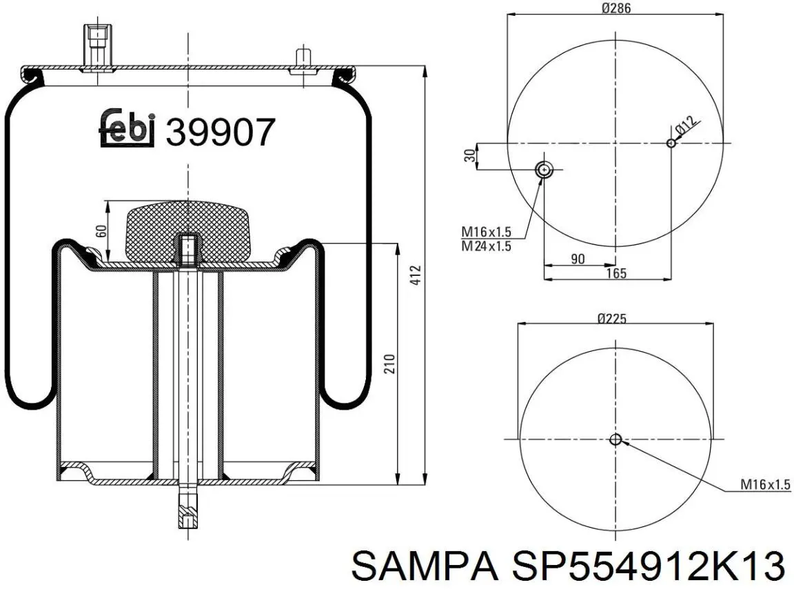 SP554912K13 Sampa Otomotiv‏ Bolsa de aire del eje trasero