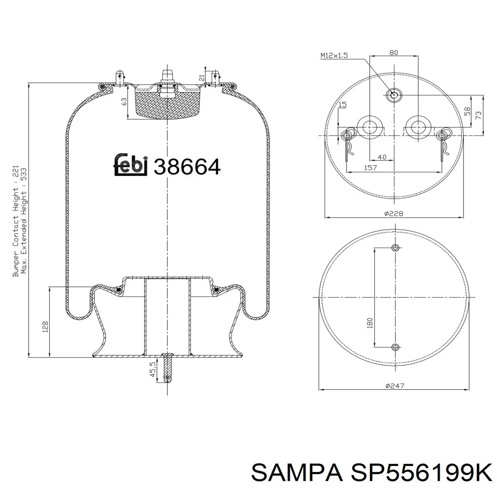 SP 556199-K Sampa Otomotiv‏ muelle neumático, suspensión, eje trasero