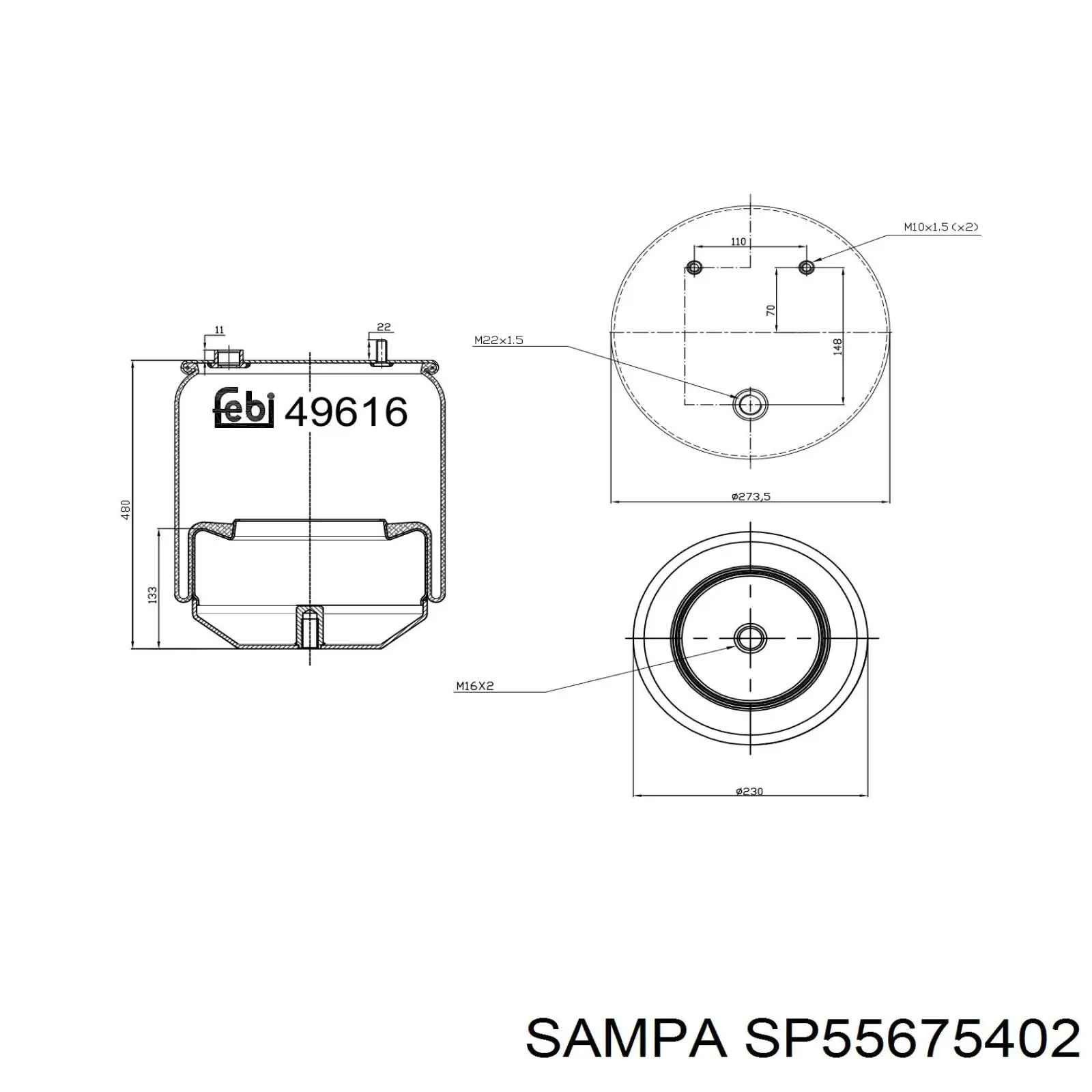 SP55675402 Sampa Otomotiv‏ muelle neumático, suspensión, eje trasero