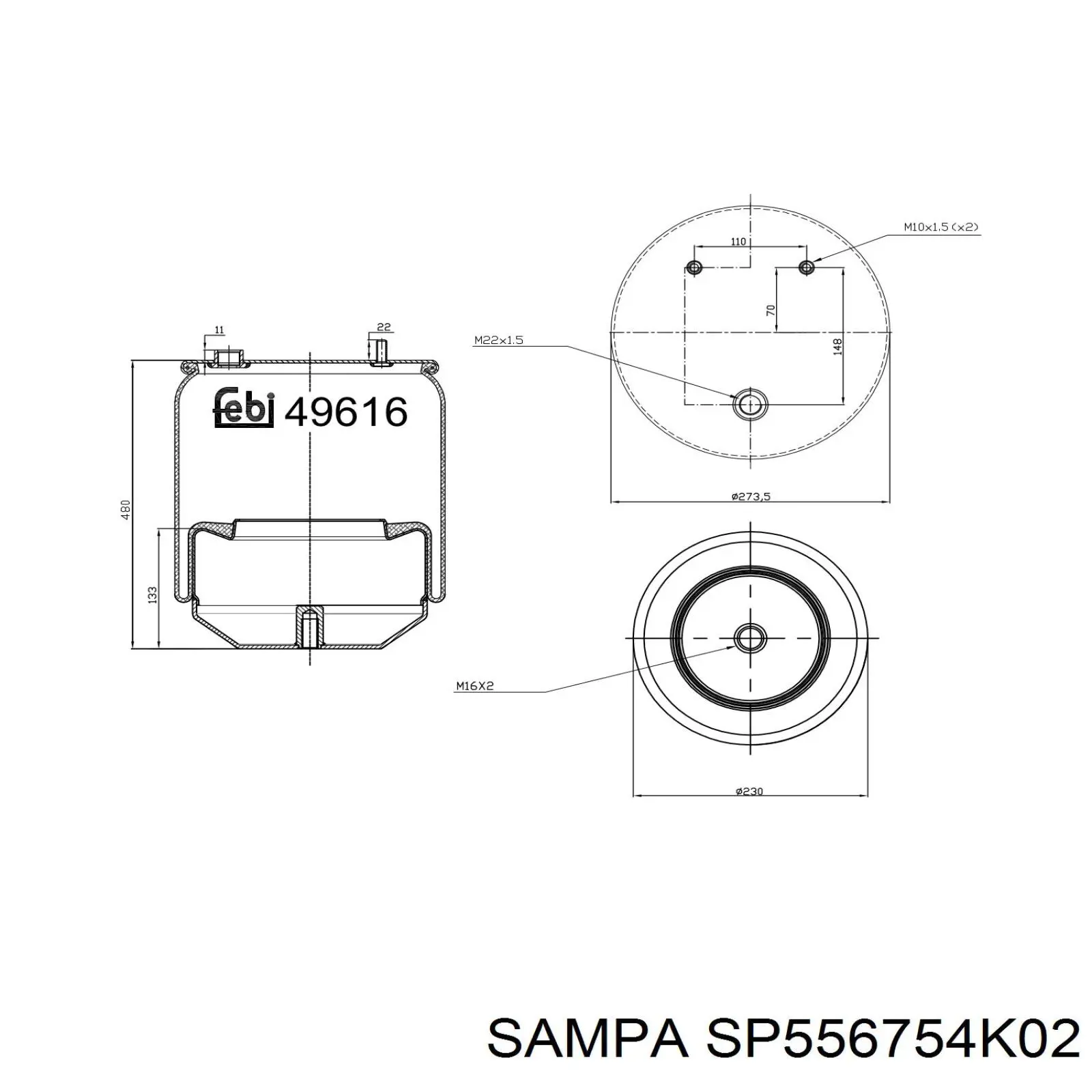 SP 556754-K02 Sampa Otomotiv‏ muelle neumático, suspensión, eje trasero